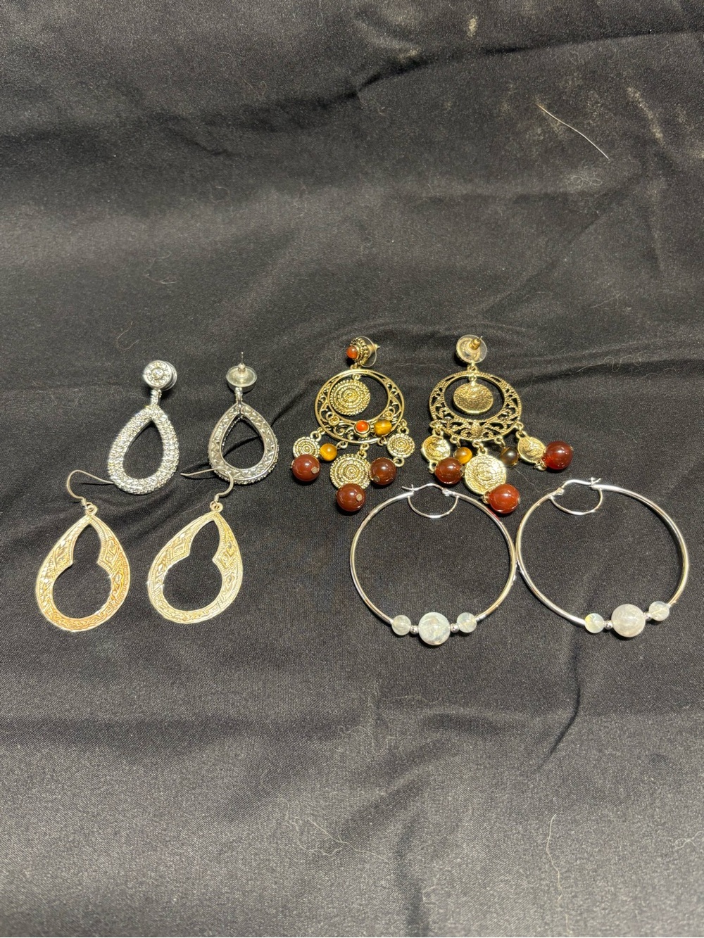 Mixed Women’s Earring Set - Gold & Silver Tones with Brown Accents